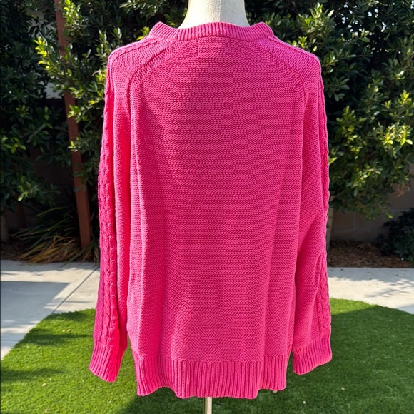Women's Pink Cable Knit Sweater - Picture 3 of 4